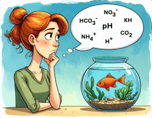 why pH drops in planted aquarium — KH and nitrate balance diagram